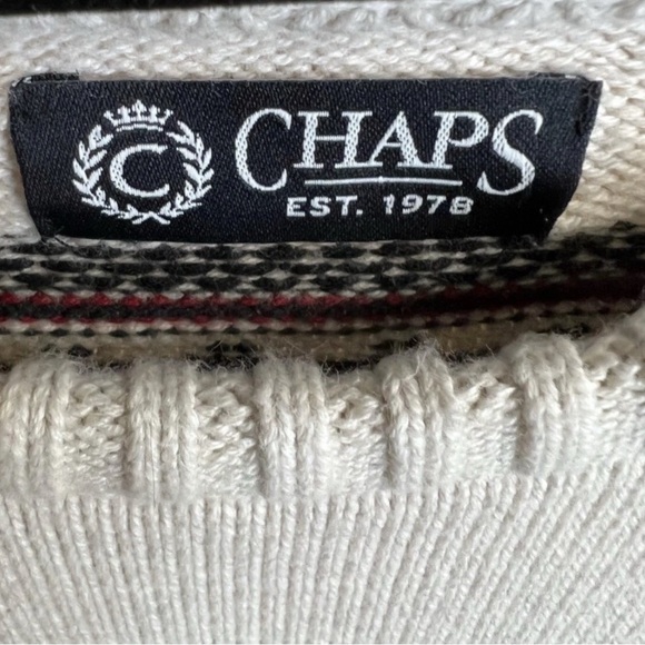 Chaps Logan Christmas Sweater Men’s L Heavy Red Cream Pattern Pullover Crew Neck - Picture 4 of 5